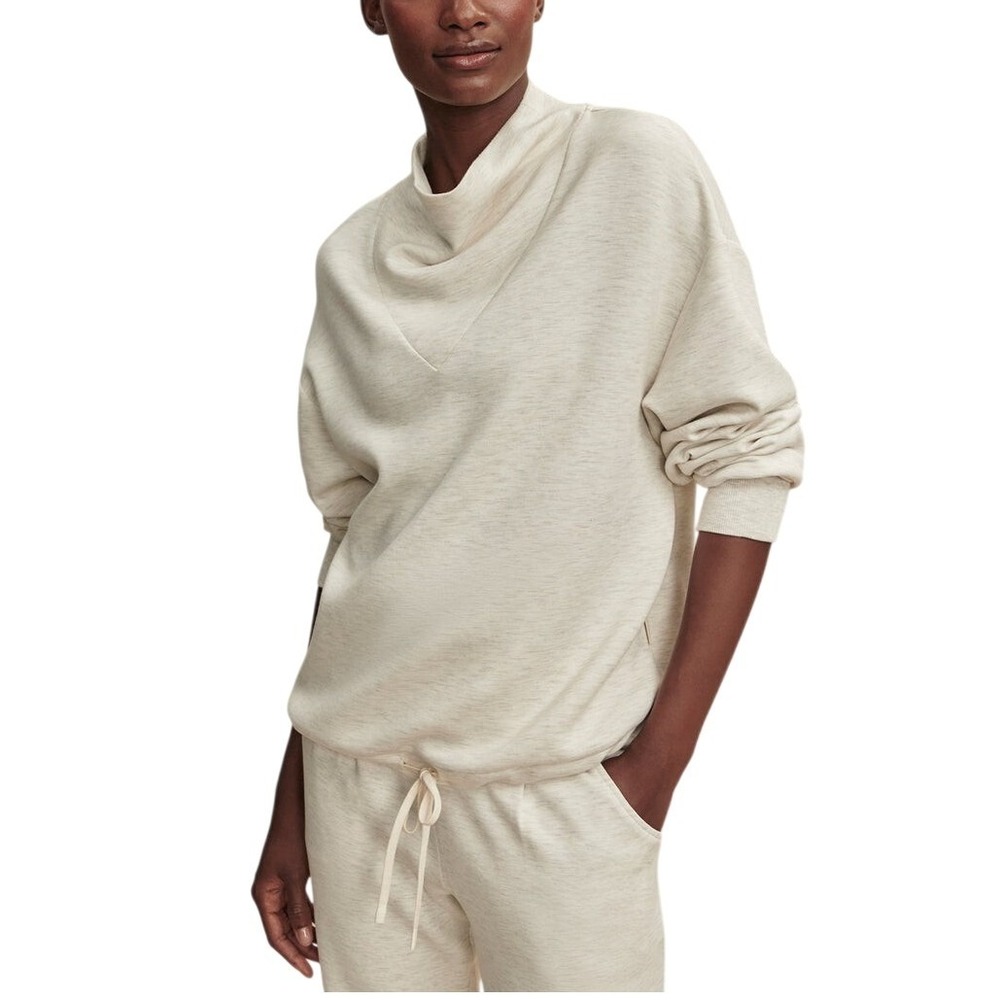 Varley Betsy Sweat Ivory Marl DoubleSoft Mock Neck Drawstring Pullover Large